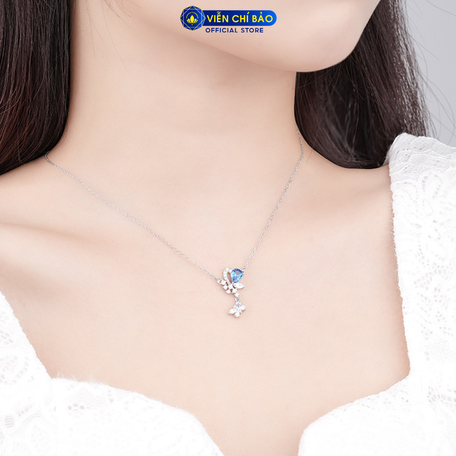 Dây chuyền bạc nữ cánh bướm đá xanh chất liệu bạc Ý 925 thời trang phụ kiện trang sức Viễn Chí Bảo D000573