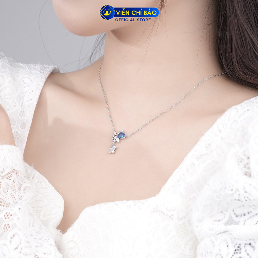 Dây chuyền bạc nữ cánh bướm đá xanh chất liệu bạc Ý 925 thời trang phụ kiện trang sức Viễn Chí Bảo D000573