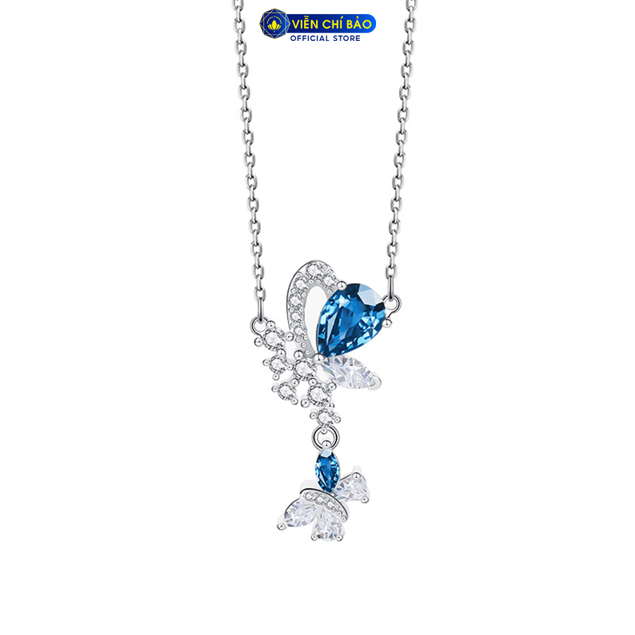 Dây chuyền bạc nữ cánh bướm đá xanh chất liệu bạc Ý 925 thời trang phụ kiện trang sức Viễn Chí Bảo D000573