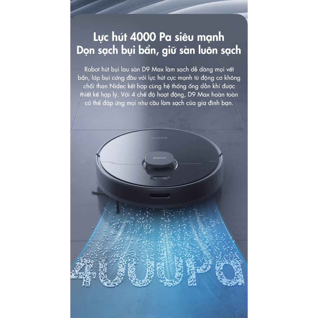 Robot Hút Bụi Lau Nhà Dreame D9 MAX Định Vị LiDAR Lực Hút 4000Pa - Hàng Chính Hãng - Bảo Hành 12T - MIMAX