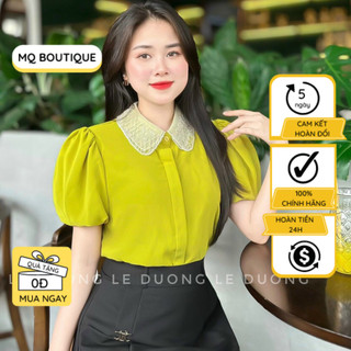 Áo sơ mi lụa nữ cộc tay cao cấp công sở trơn cổ cánh sen đính hạt tay bồng sang trọng, áo sơ mi thiết kế MQ Boutique