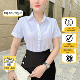 Áo sơ mi nữ trắng cộc tay cao cấp công sở màu trắng dáng cơ bản nẹp dấu cúc , áo sơ mi thiết kế MQ Boutique