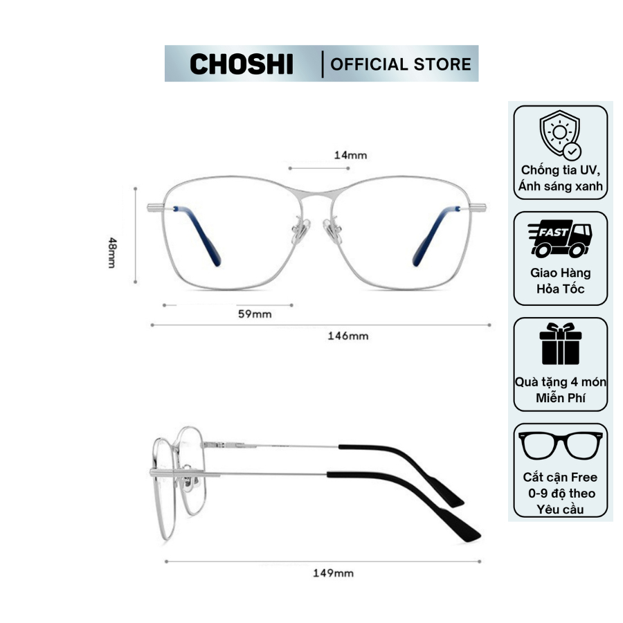Gọng Kính Thời Trang Kim Loại Dáng Vuông Nam Nữ  - Hàng Đẹp
