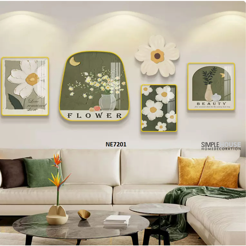 Tranh Tráng Gương Tích Hợp Mix Match Bộ 5, Treo Tường/Decor Trang Trí Nhà Cửa, Làm Quà Tặng - Simple House
