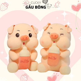 Heo bông ôm bình sữa size to dễ thương 80cm