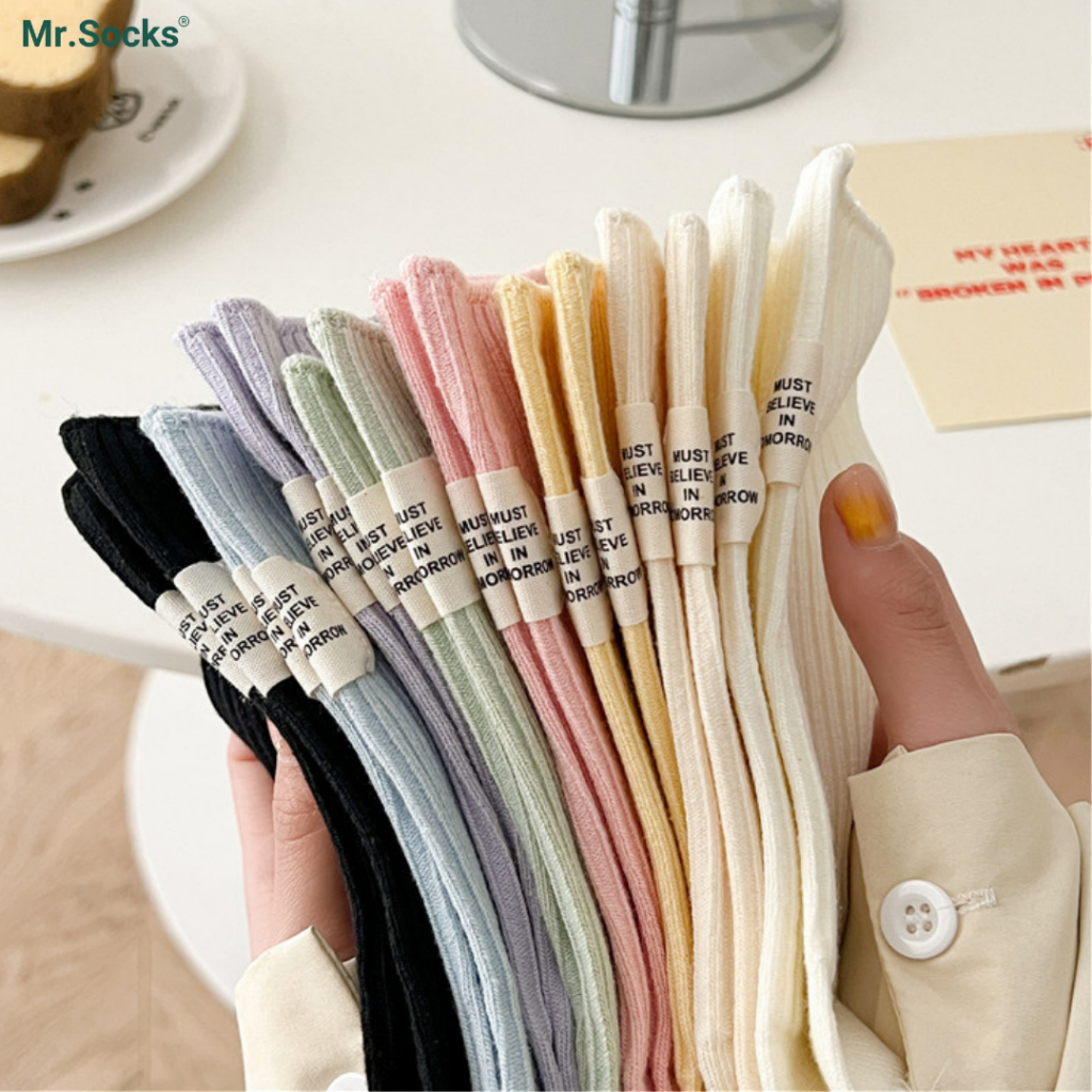 Tất nữ cổ cao Mr.Socks gân chìm nhiều màu, chất liệu cotton nhẹ mềm mại CAOSUXI-PO-3023-1DOI