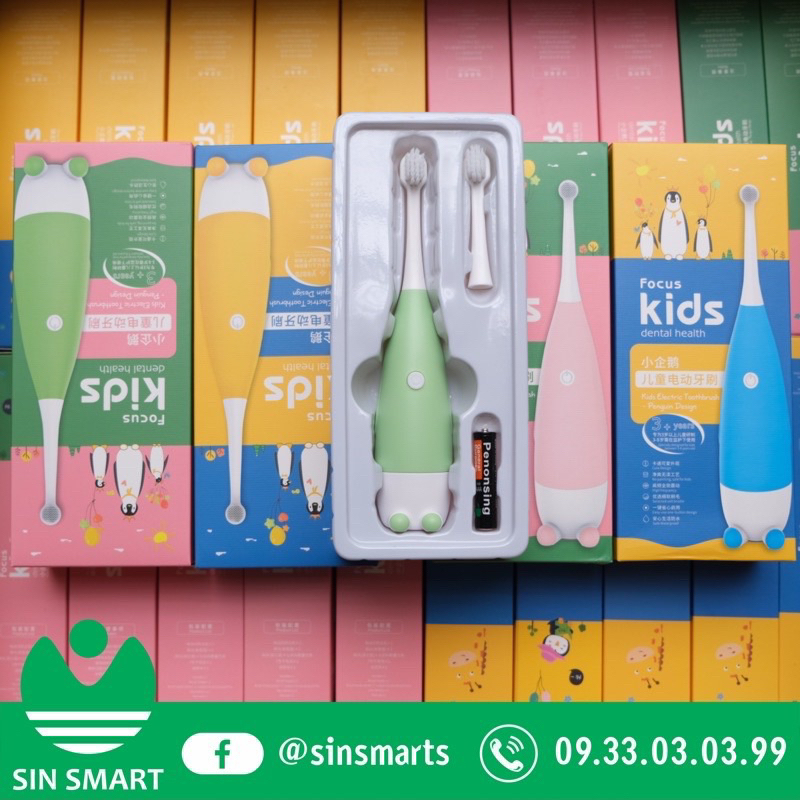 [Kèm Pin] Bàn Chải Điện Cho Bé Focus Kids Sạch Răng Tiện Lợi Chống Nước IPX5 Máy Đánh Răng Tự Động Cho Bé