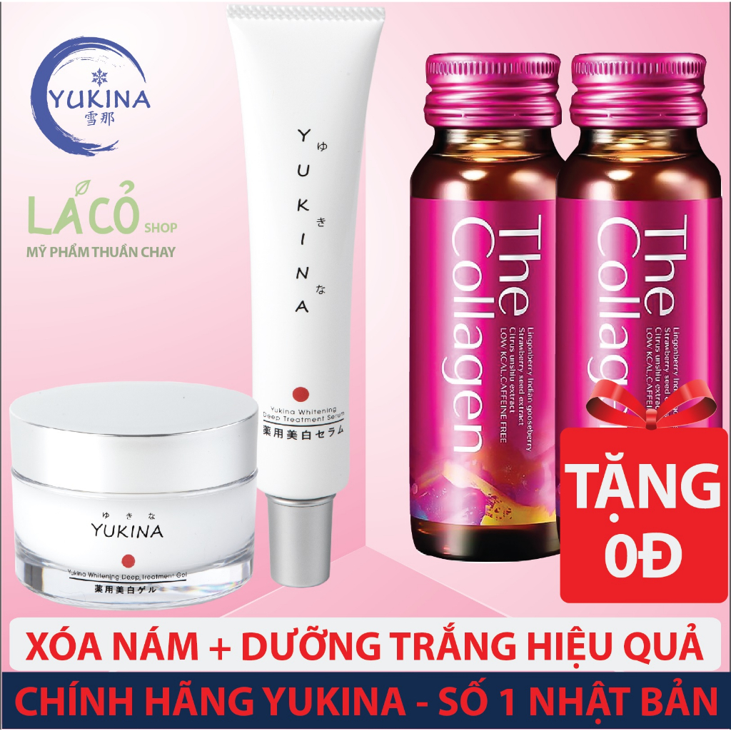 COMBO 2 Serum Gel nám tàn nhang làm mờ thâm nám yukina kem nám nhật bản dứt điểm nám kem dưỡng trắng da LÁ CỎ THUẦN CHAY