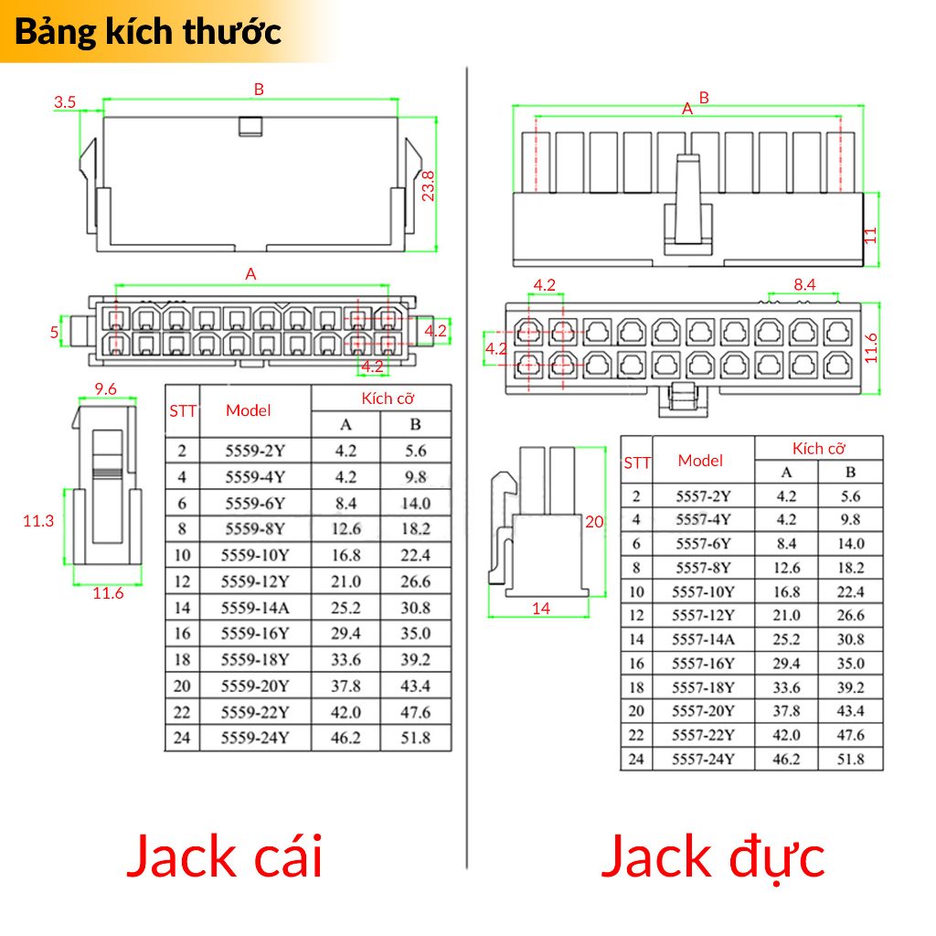 Jack nối dây điện 5557 5559