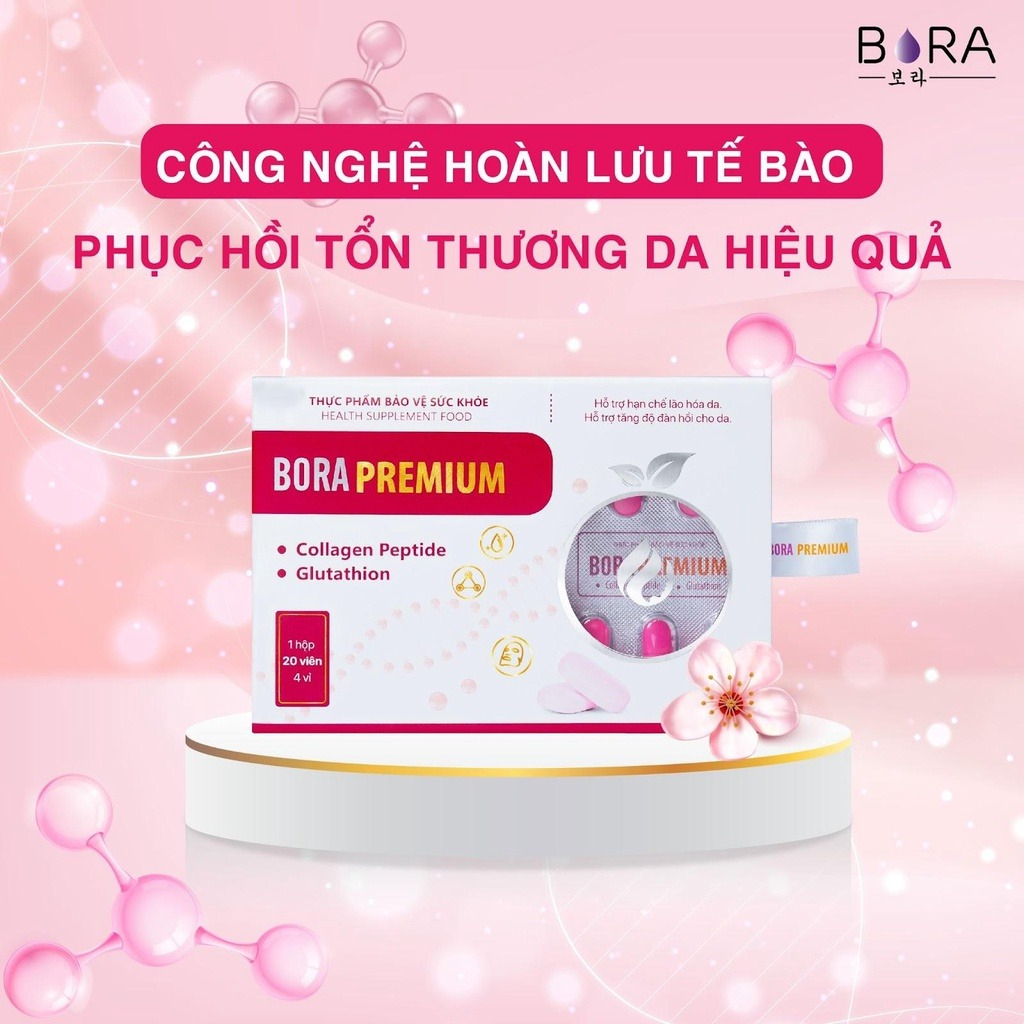 COMBO 5 Viên Uống Trắng Da Cao Cấp BORA PREMIUM Giúp Trẻ Hóa Sáng Mịn Làn Da Hộp 20 viên