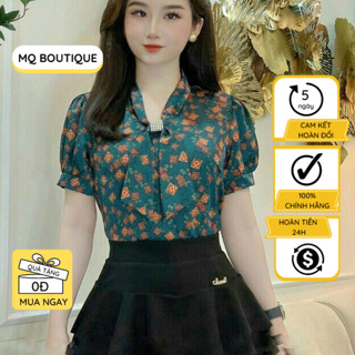 Áo sơ mi nữ lụa cộc tay cao cấp công sở họa tiết tờ báo chữ, kẻ caro, áo sơ mi họa tiết thiết kế MQ Boutique