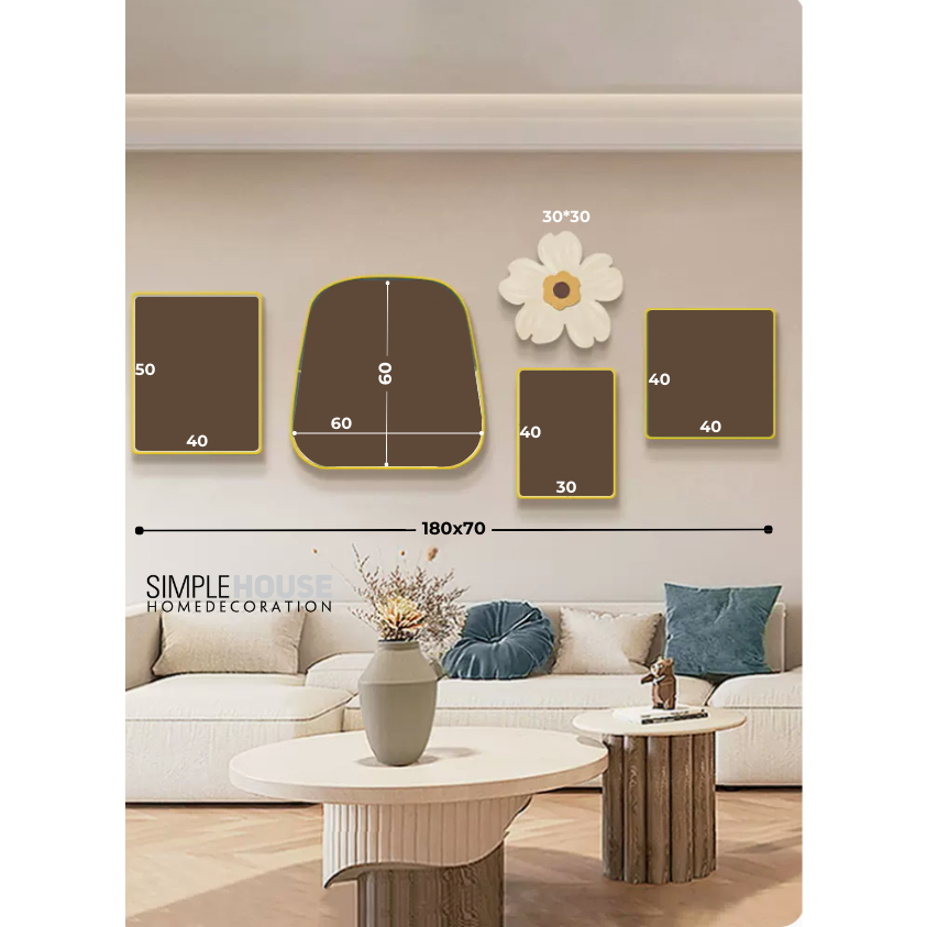 Tranh Tráng Gương Tích Hợp Mix Match Bộ 5, Treo Tường/Decor Trang Trí Nhà Cửa, Làm Quà Tặng - Simple House