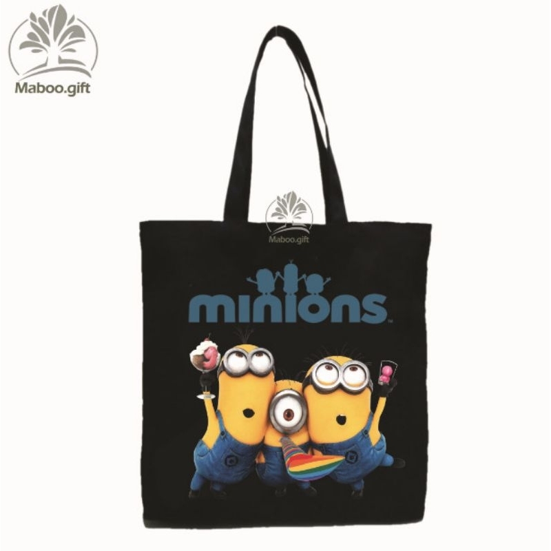 Túi vải Tote/canvas hoạt hình Minion dễ thương_Màu Be/Đen vải đẹp _ANM