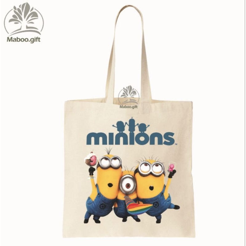 Túi vải Tote/canvas hoạt hình Minion dễ thương_Màu Be/Đen vải đẹp _ANM