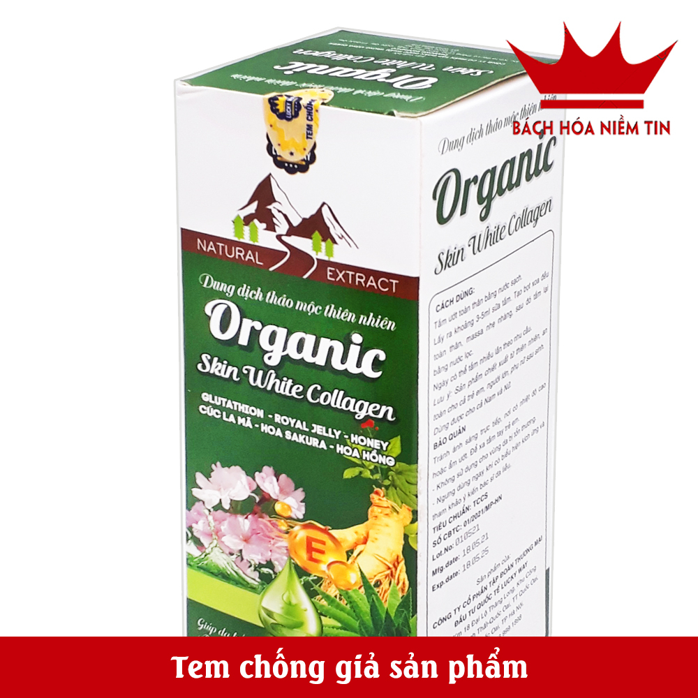 Sữa tắm thảo mộc Organic Skin White Collagen chiết xuất nụ tầm xuân, hoa sakura... giúp trắng da, mịn da chống lão hóa,-