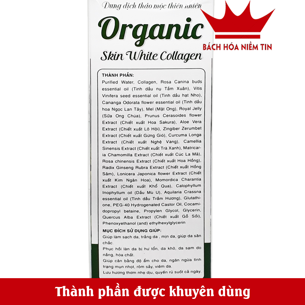 Sữa tắm thảo mộc Organic Skin White Collagen chiết xuất nụ tầm xuân, hoa sakura... giúp trắng da, mịn da chống lão hóa,-