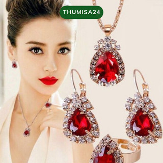 Bộ trang sức đá kim cương đỏ 3 món