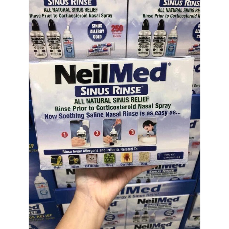 [ Date 2027] Bộ bình rửa mũi Neilmed ( gồm 1 xịt mũi, 2 bình rửa, 250 gói muối)