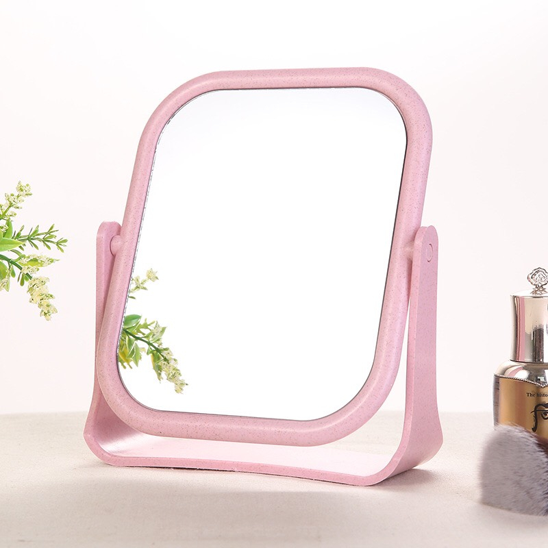 Gương trang điểm lúa mạch Hàn Quốc, gương trang điểm để bàn đế xoay 360 độ, 2 mặt gương siêu xinh