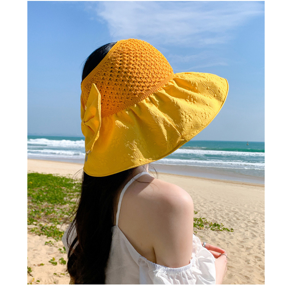 Nón Nửa Đầu Vành Rộng Chống Nắng Vân Hoa Phần Nơ Có Thể Làm Ví RQN2323