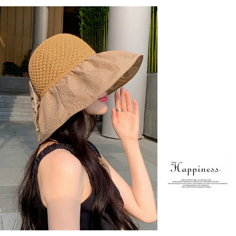Nón Nửa Đầu Vành Rộng Chống Nắng Vân Hoa Phần Nơ Có Thể Làm Ví RQN2323