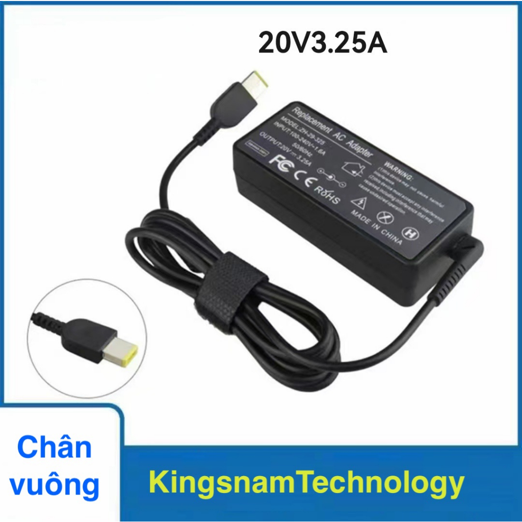 Sạc Laptop cho Lenovo chân vuông thay thế 65W 20V – 3.25A , adapter Lenovo chân vuông USB