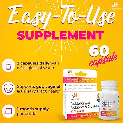 VH Essentials Probiotics With Prebiotics & Cranberry - Men vi sinh giúp hỗ trợ sức khỏe phụ nữ và tiết niệu 60 viên