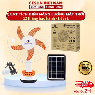Quạt tích điện năng lượng mặt trời, quạt năng lượng mặt trời kết hợp đèn ngủ sử dụng 8 tiếng, quạt tích điện to 2 cấp độ