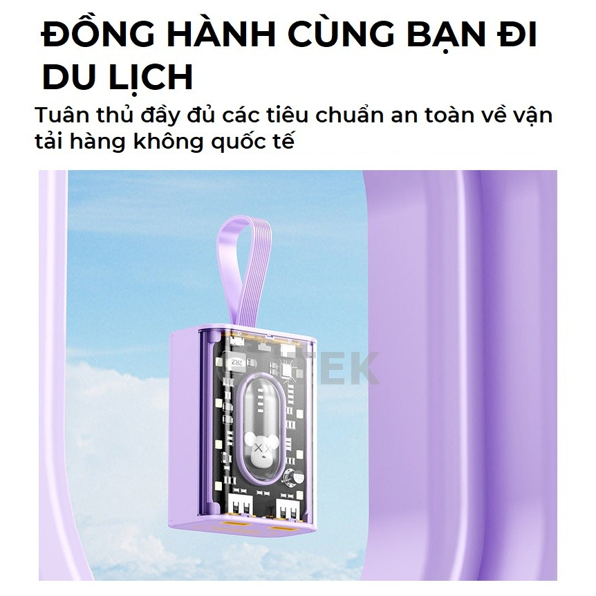 Sạc dự phòng 20000mAh Gutek YM694 dung lượng lớn trong suốt tích hợp dây sạc nhanh cho nhiều thiết bị