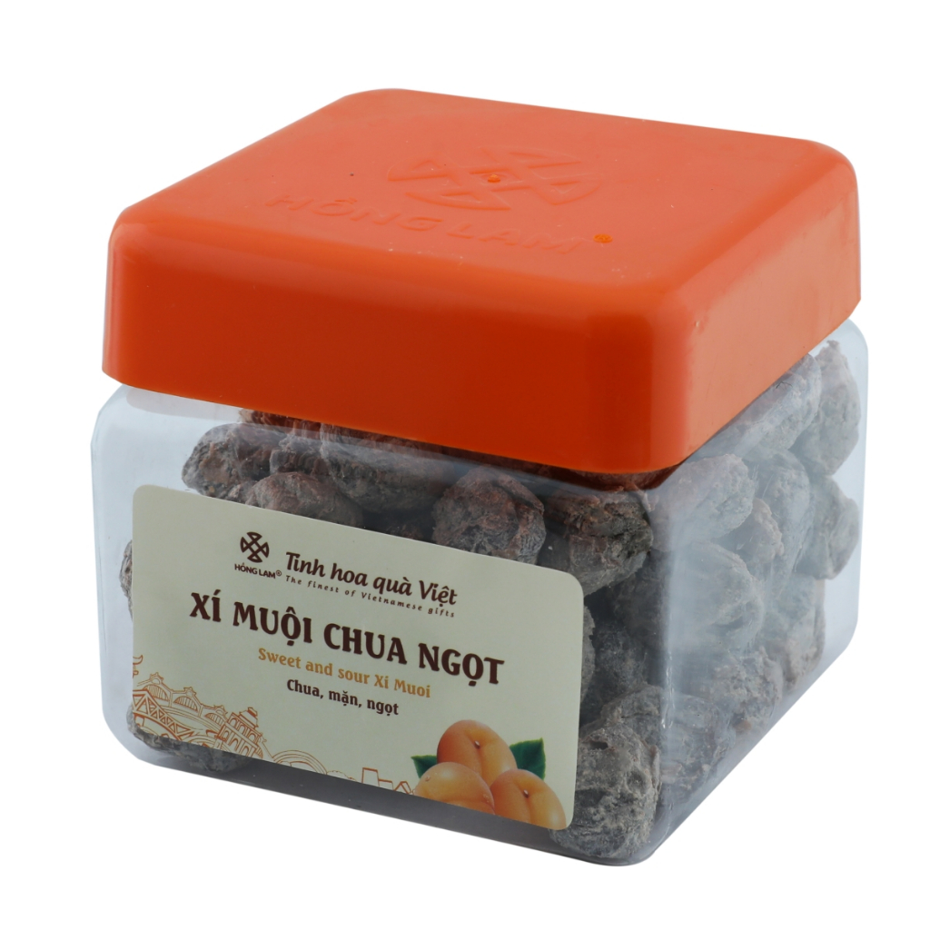 Ô mai xí muội chua ngọt Hồng Lam hộp (200gr, 300gr, 500gr). Có vị chua, ngọt