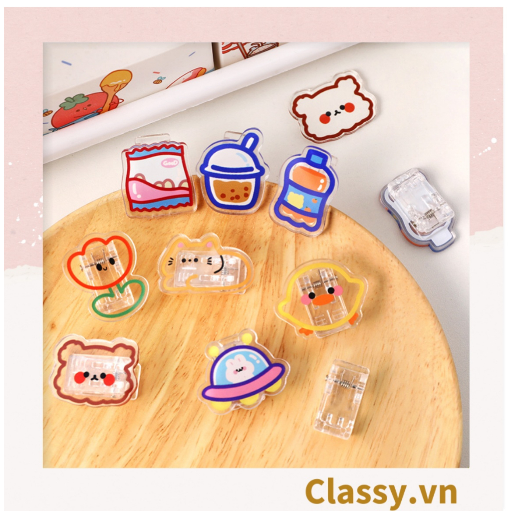 Kẹp giấy bằng nhựa cứng Classy nhiều họa tiết cute Hàn Quốc PK1414