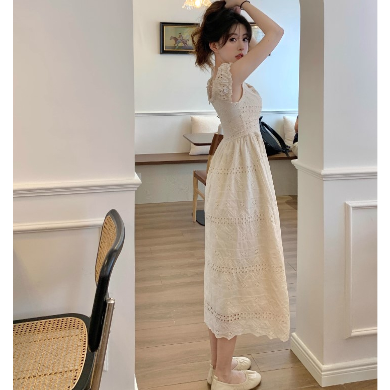 Đầm nữ trắng retro dáng dài tay ngắn tiểu thư có size to NT0153