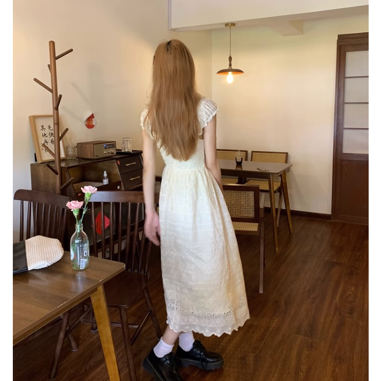 Đầm nữ trắng retro dáng dài tay ngắn tiểu thư có size to NT0153