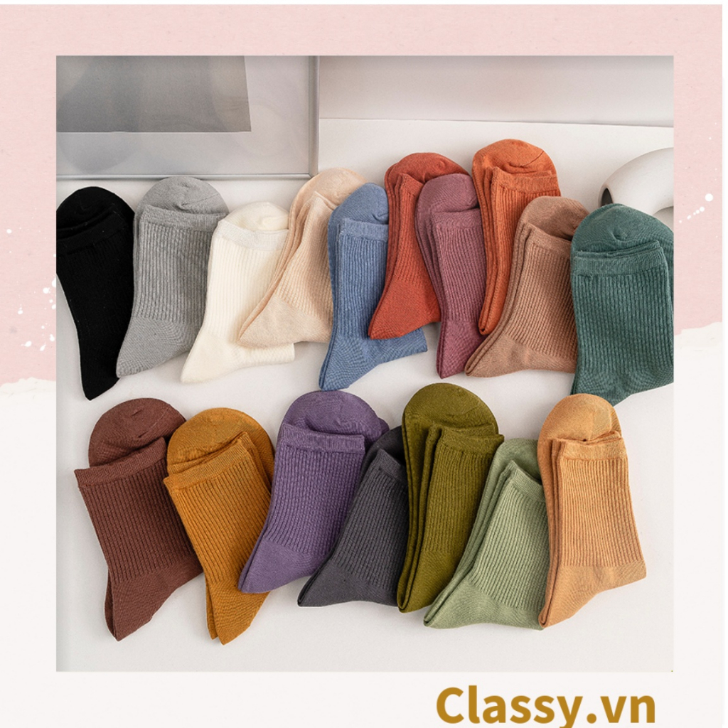 Combo 2 đôi tất cotton cổ cao Classy trơn nhiều màu G1401