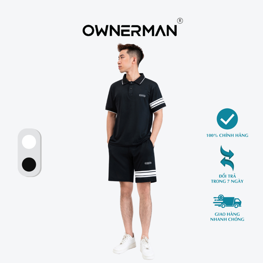 Bộ đồ nam OWNERMAN chính hãng bộ quần áo thể thao cộc tay có cổ, bộ quần áo polo form Regular chất Poly Coolmax co giãn