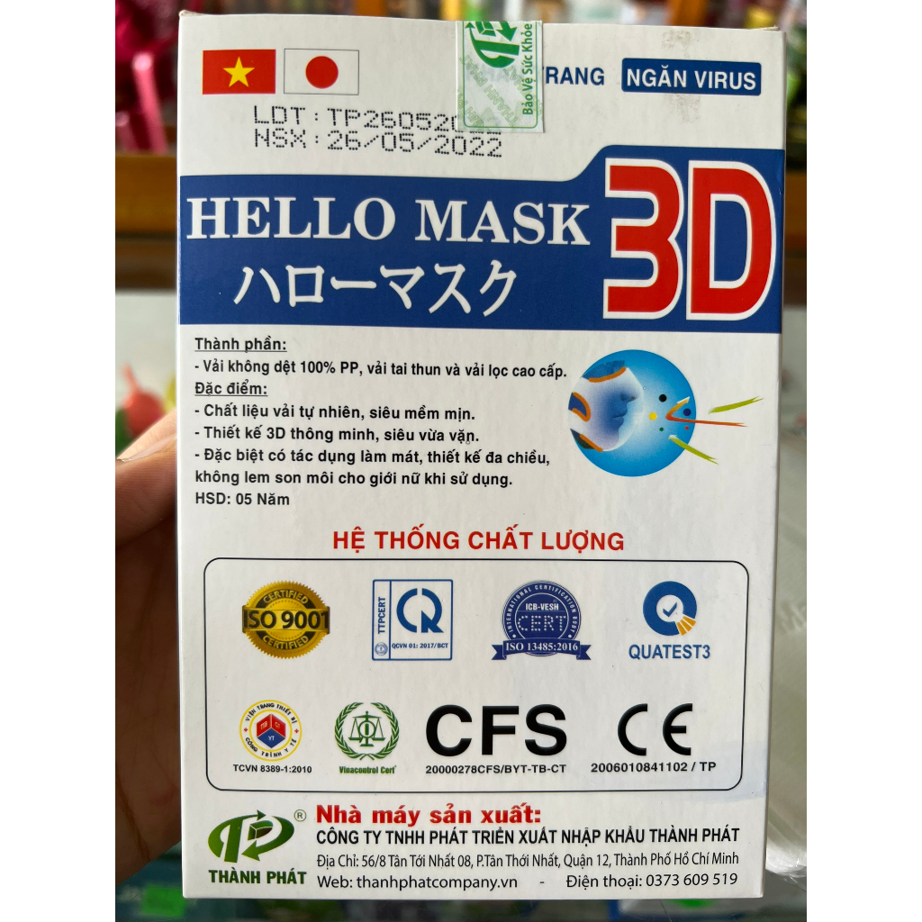 [COMBO 5 HỘP] Khẩu Trang 3D Hello Mask Nhật Bản, Khẩu Trang 3 Chiều Ôm Vừa Vặn, Không Bí Thở Màu Trắng - Hộp 10 Cái