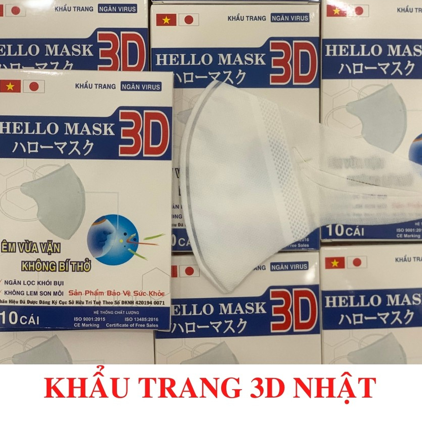 [COMBO 5 HỘP] Khẩu Trang 3D Hello Mask Nhật Bản, Khẩu Trang 3 Chiều Ôm Vừa Vặn, Không Bí Thở Màu Trắng - Hộp 10 Cái