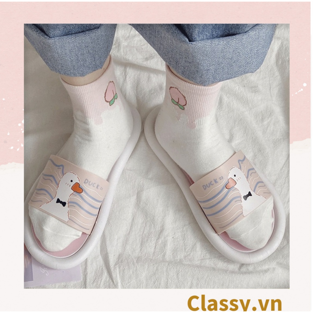 Dép nam nữ quai ngang đế dày, chất liệu PVC, in hình hoạt hình dễ thương thích hợp mang trong nhà và ngoài trời G1121