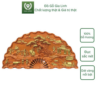 Tranh quạt đồng quê đồ gỗ gia linh gỗ hương đỏ liền khối kt 1m x 50cm x 4cm