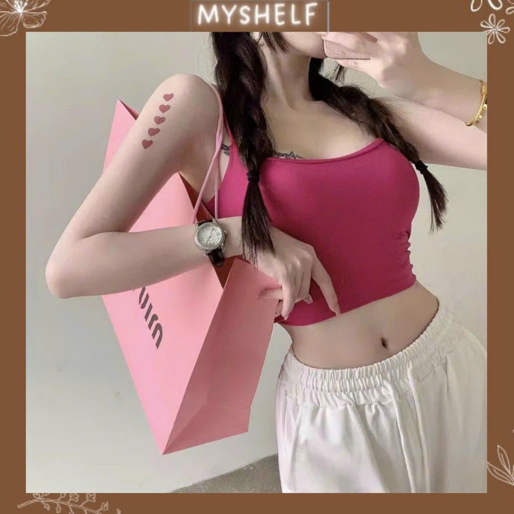 Áo croptop 2 dây sợi bún cá tính chất cotton co dãn mềm mịn nhiều màu thời trang (có sẵn)