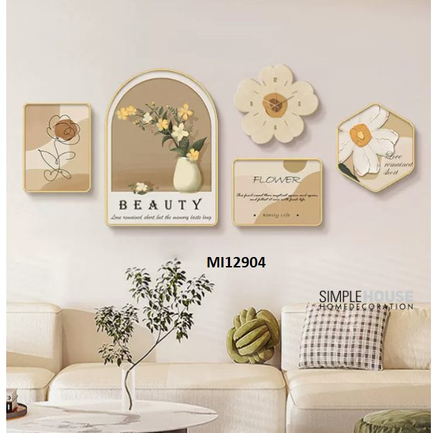 Tranh Treo Tường Đồng Hồ Tráng Gương Mix Match Bộ 5,Decor Trang Trí Nhà Cửa, Làm Quà Tặng - Simple House