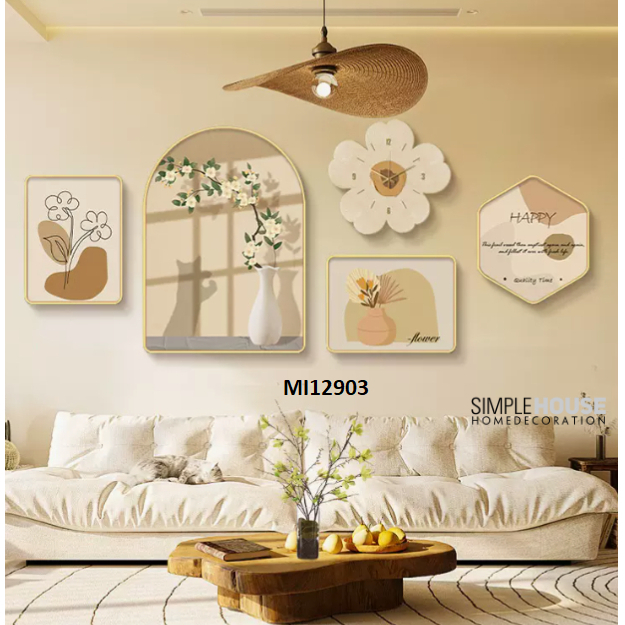 Tranh Treo Tường Đồng Hồ Tráng Gương Mix Match Bộ 5,Decor Trang Trí Nhà Cửa, Làm Quà Tặng - Simple House