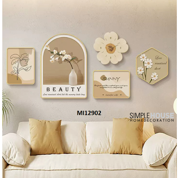 Tranh Treo Tường Đồng Hồ Tráng Gương Mix Match Bộ 5,Decor Trang Trí Nhà Cửa, Làm Quà Tặng - Simple House