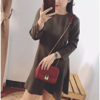Đầm zara  xanh rêu tay dài  cổ tròn đuôi cá chất dày dặn dự tiệc sang trọng