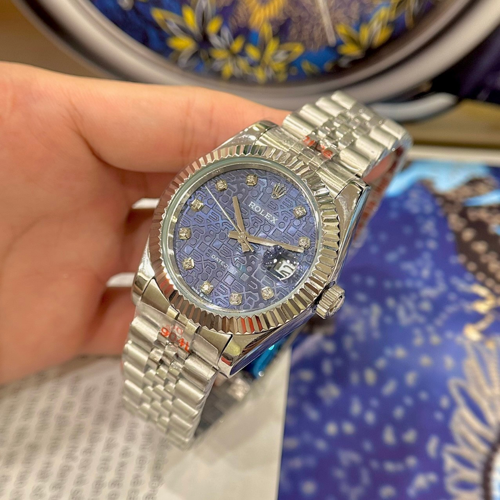 Đồng hồ Nam Rolex 3kim 1 lịch mặt xanh vi tính máy nhật chạy cơ Automatic size 38mm -41mm vỏ trắng