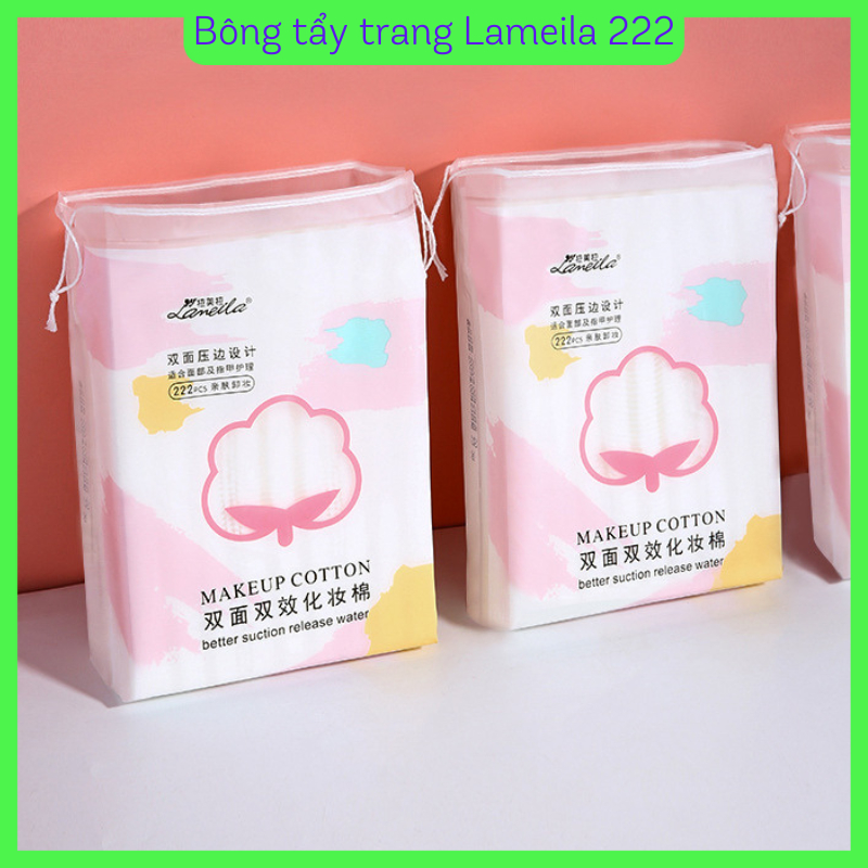 Bông tẩy trang 222 miếng Lameila cotton pads mềm dai, dày dặn