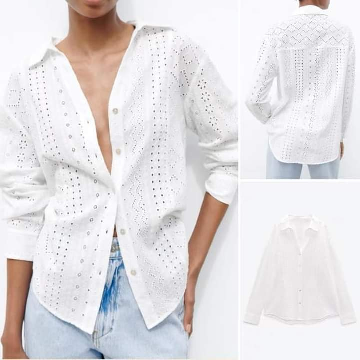 Áo Zara xuất xịn Áo sơ mi trắng họa tiết