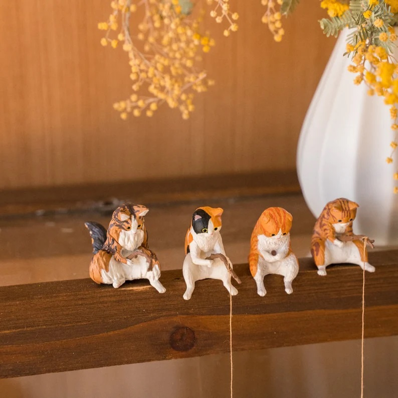 Tượng mèo câu cá, Ngư dân mèo câu cá, trang trí bể cá, giá sách, mô hình decor dễ thương