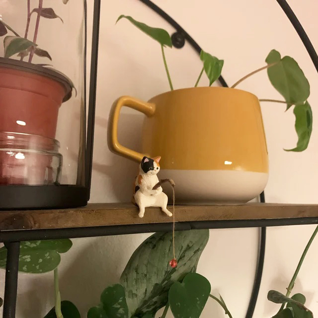 Tượng mèo câu cá, Ngư dân mèo câu cá, trang trí bể cá, giá sách, mô hình decor dễ thương
