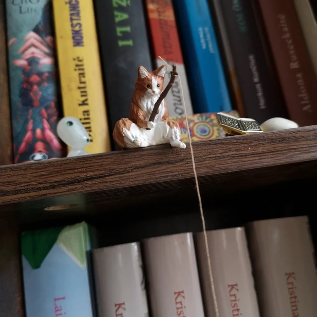 Tượng mèo câu cá, Ngư dân mèo câu cá, trang trí bể cá, giá sách, mô hình decor dễ thương